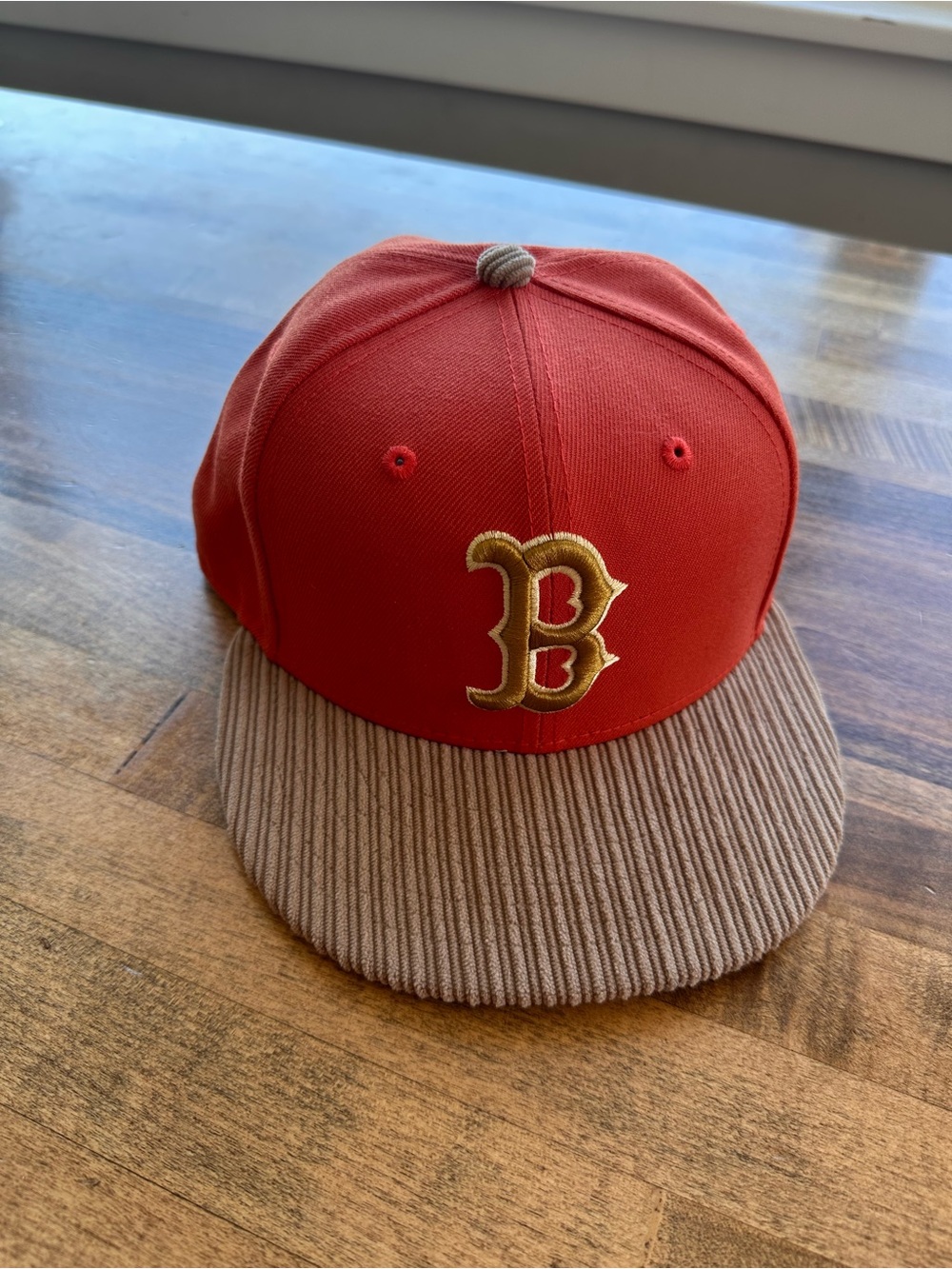 New Era Boston Red Sox 9FIFTY Snapback Hat Red Tan Corduroy Brim MLB